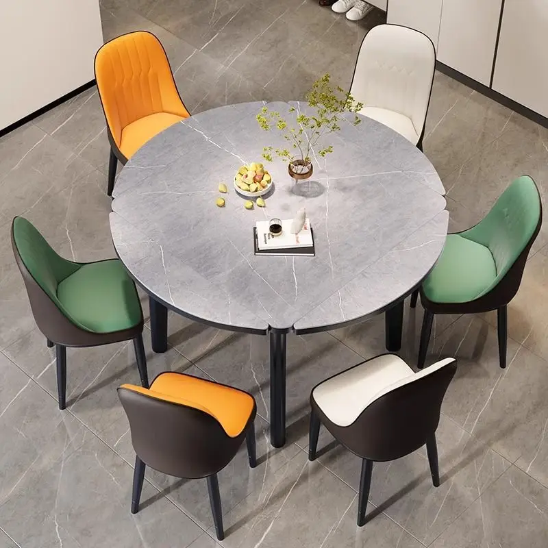 

Italian rock slab dining table and chair combination, simple household, small apartment solid wood dining table