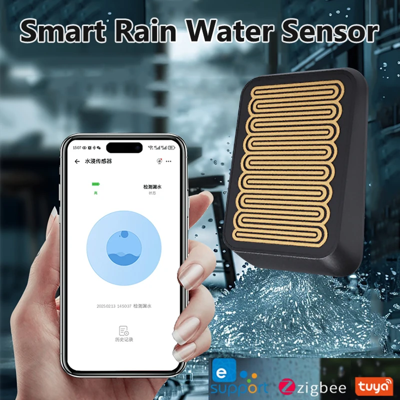 

Умный датчик дождя Zigbee для беспроводного наружного обнаружения дождя, датчик утечки воды, управление связью, поддержка приложения Tuya eWelink