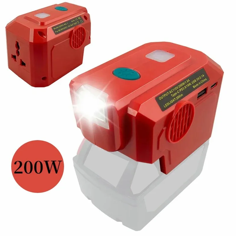 200W Portable Power Supply Inverter Compatible For Milwaukee M&18 18V Battery AC 110V or 220V Modified Sine Wave Power Inverter
