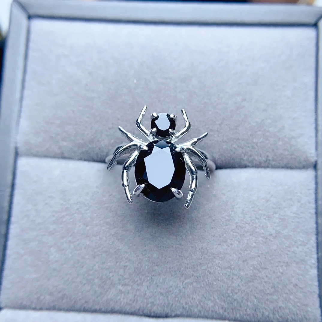 FS Fashion Real S925 Sterling Silver 8*10 Natural Black Spinel Spider Ring With Certificate Fine Charm Jewelry for Women MeiBaPJ