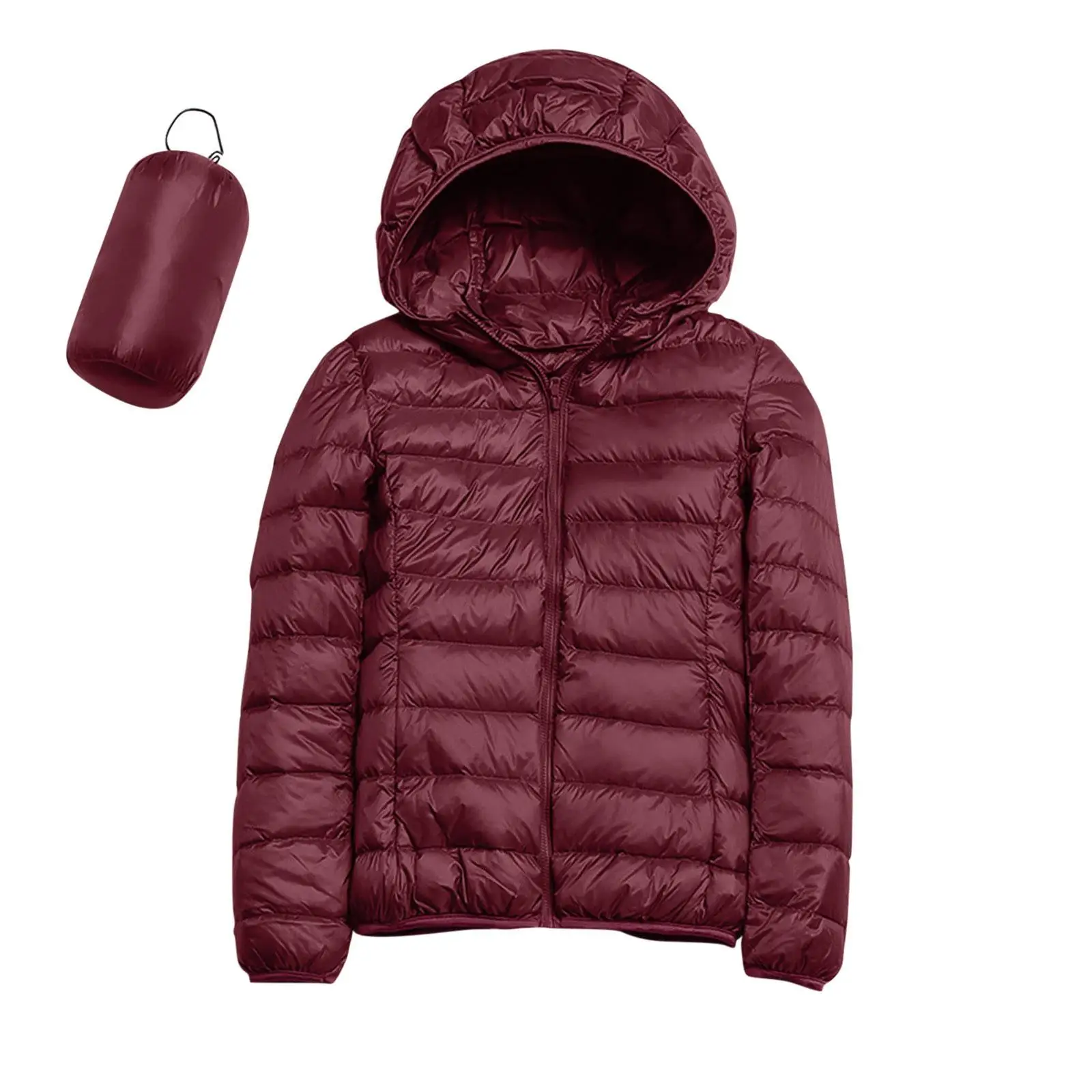 

Women's Waterproof down Jaet White Du down Hooded Ele Sle Slim Fit Middle Thin with Hat in 206 Winter