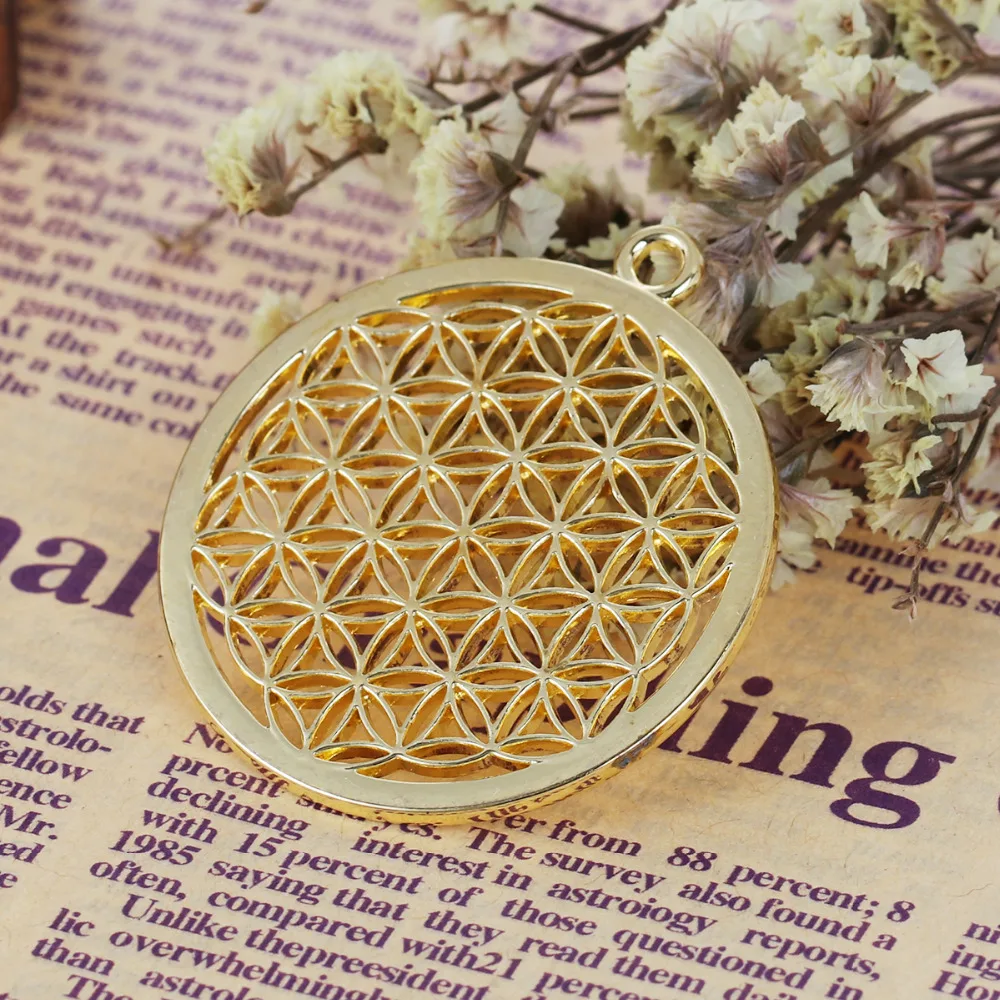 8Seasons Bohemian Flower Of Life Pendants Round Pendants Rose Gold Color Hollow Carved Charms DIY Fashion Jewelry