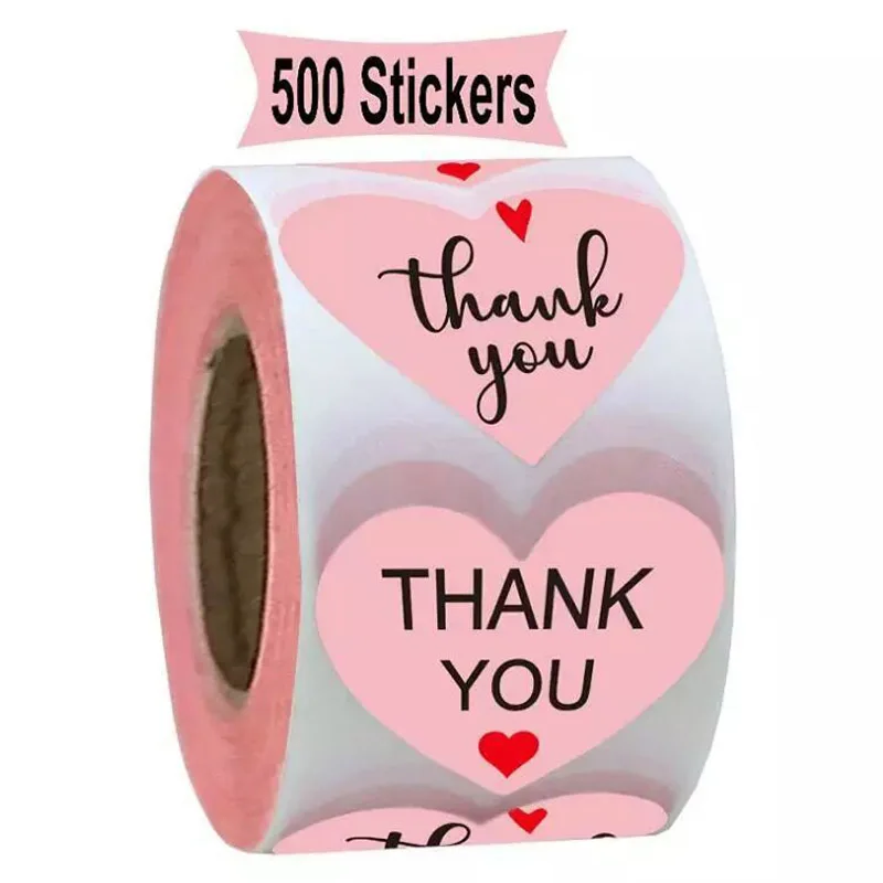 Pink Thank You Stickers heart-shaped Seal Labels 50-500pcs 1 Inch Wedding Party Favors Envelope Supplies Stationery Stickers