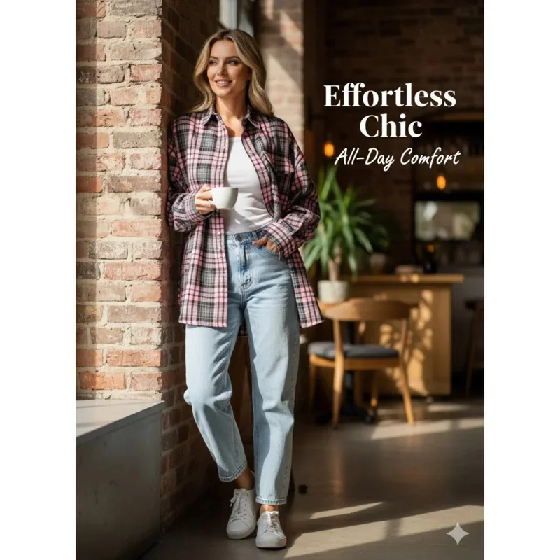 Women's Casual Plaid Shirt Autumn Winter New Loose Fit Checkered Jacket Long Sleeve Fashionable Shirt Stylish Checkered Shirta