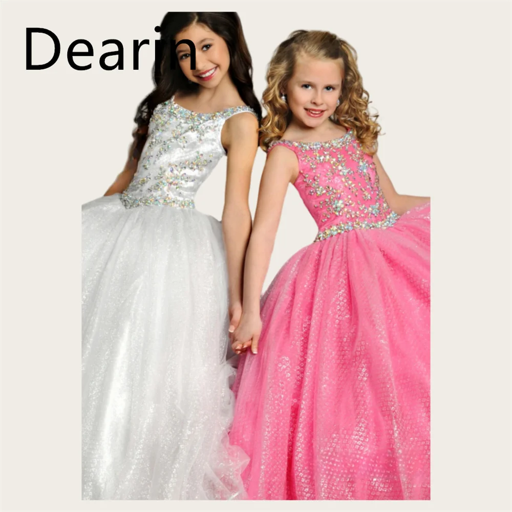 

Customized Dearin Shoulder Girdle Ball Gown Floor Length Skirts Sequin Tulle Flower Girl Dresses