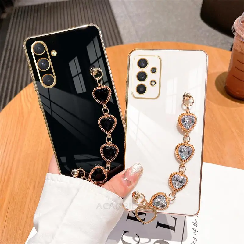 A 34 54 14 24 Luxury Chain Bracelet Case For Samsung Galaxy A54 A34 A14 5g A24 A04s M54 M52 M14 A25 Plating Silicone Wrist Cover