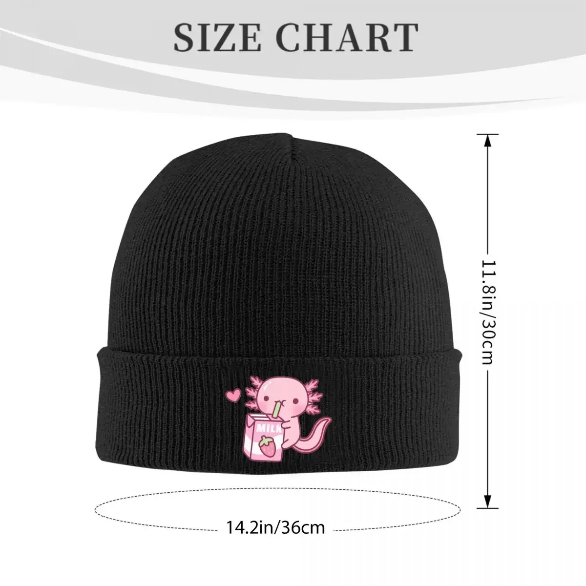 Cute Axolotl Loves Strawberry Milk Doodle Warm Knitted Cap Fashion Bonnet Hat Autumn Winter Outdoor Beanies Hats for Men Women