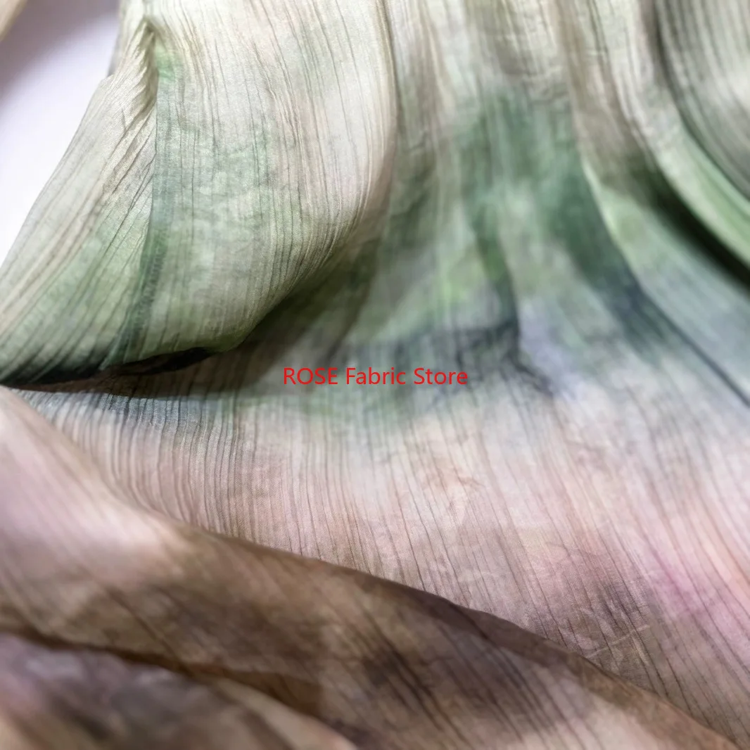 

1 ярд легкая полупрозрачная градиентная мятая шелковая ткань для классической рубашки, одежды, шитья своими руками