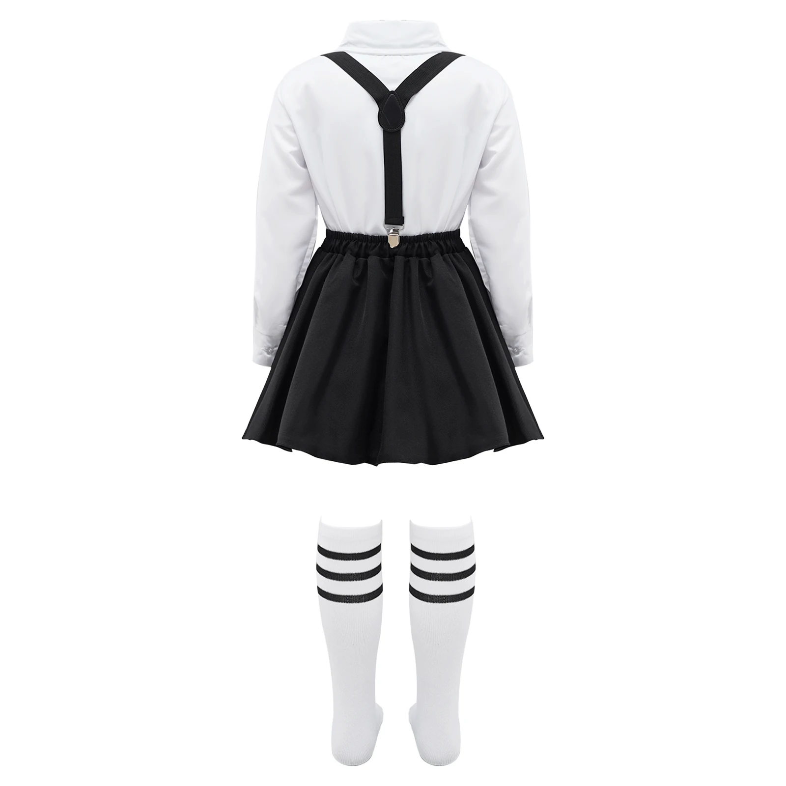 Kids Girls Student School Uniform Schoolgirl Costume Shirt Top con bretelle gonna calzini set bambini coro Performance Suit