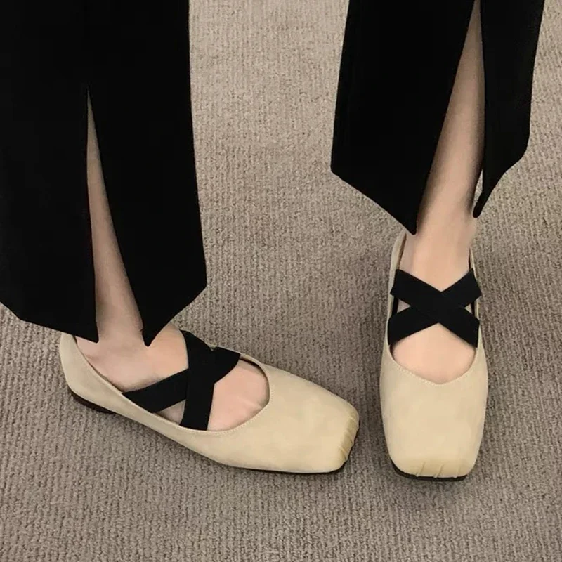 Spring Women Flats Loafers Shoes 2024 New Ballet Dance Shoes Fashion Square Toe Walking Shoes Shallow Soft Sole Zapatos Mujer