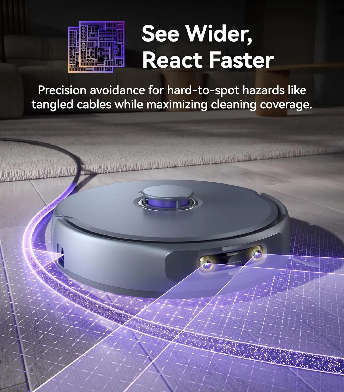 

Robot Vacuum and Mop Combo, Dual RGB Cameras and Chips, AI Avoidance, 12000Pa Suction, Real-Time Decisions