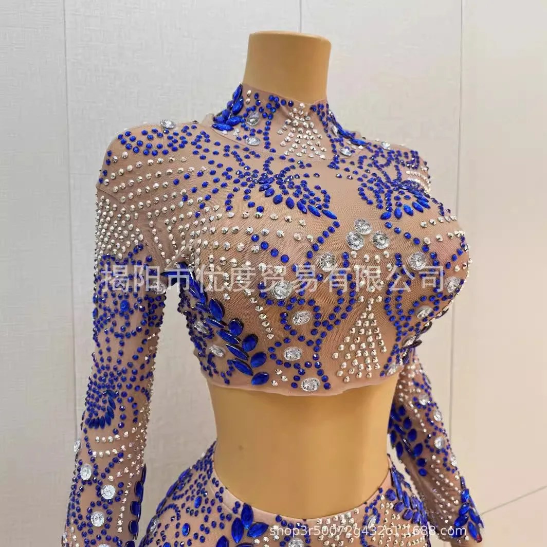Bright Handmade Rhinestones Two Elegant Dresses Cocktail Birthday Party Night Performance Long Dress Cardamom vestidos de fiesta