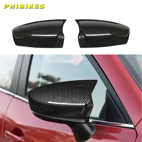 Imagen 1 del producto Para Mazda 3 Axela 2014 2015 2016 2017 2018 cubierta de espejo retrovisor lateral de coche tapa de ala funda de puerta Exterior embellecedor con apariencia de fibra de carbono