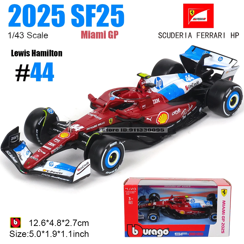 Bburago 1:43 2025 F1 Miami Grand Prix Ferrari SF25 #16 Charles Leclerc #44 Lewis Hamilton car model alloy car toy collection