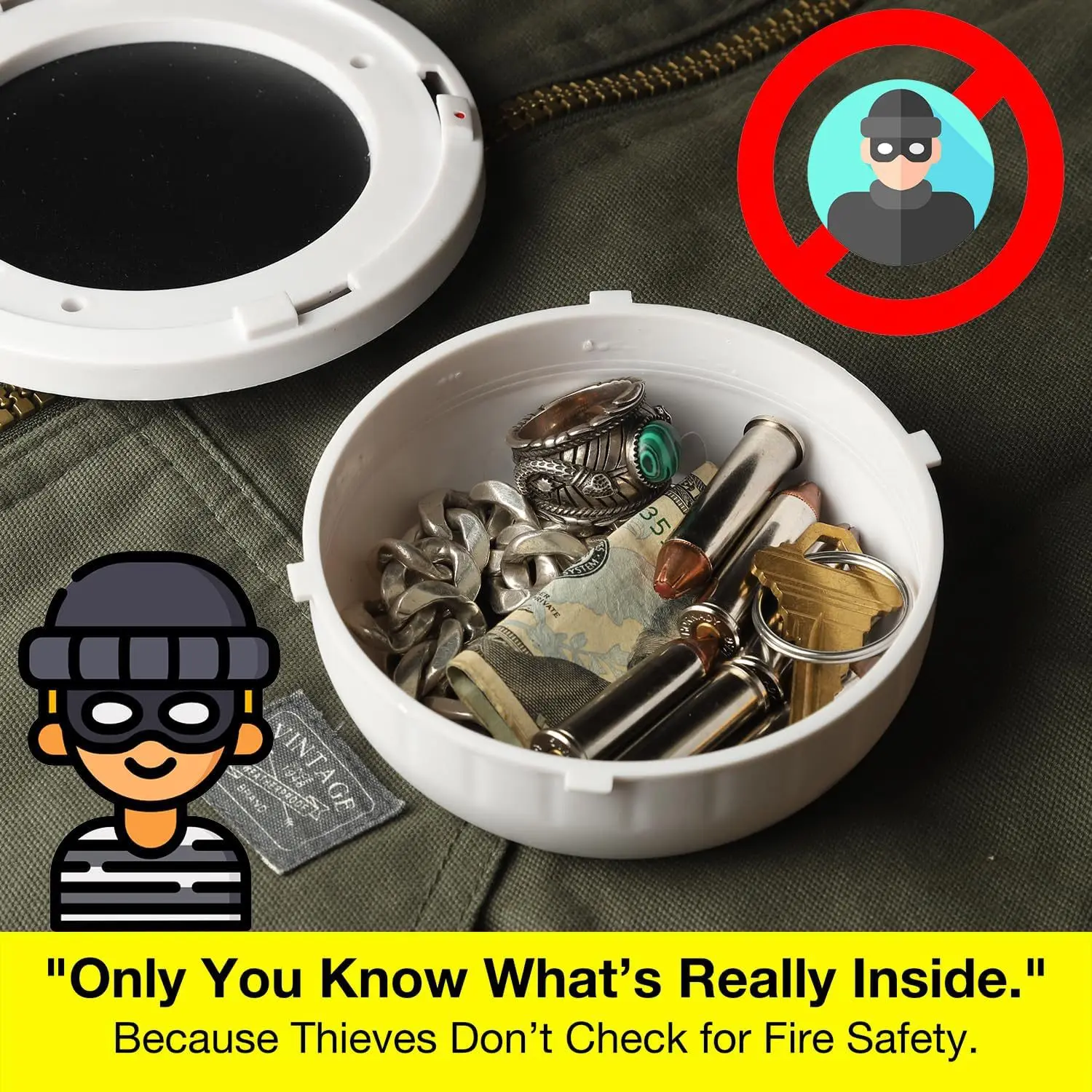 إنذار دخان مزيف آمن لإخفاء الأموال الخاصة، صندوق تخزين مفاتيح المجوهرات المخفية المضادة للسرقة