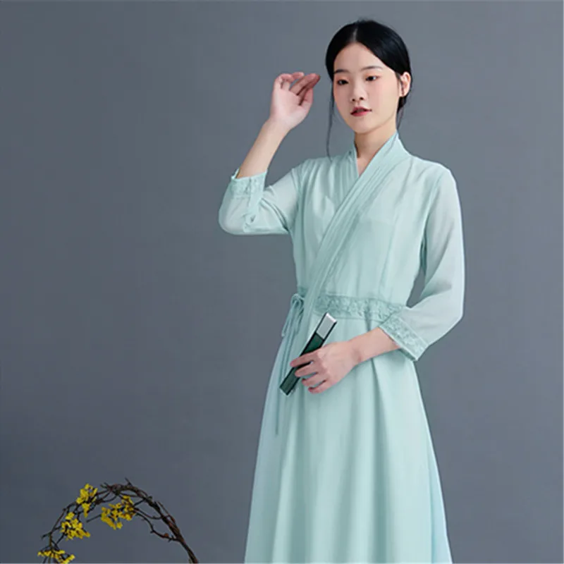 Chiffon Chinese Style Hanfu Dress Cheongsam Women Modern Improve Eleganti Long Qipao Spring Autumn Vintage Female Zen Clothing