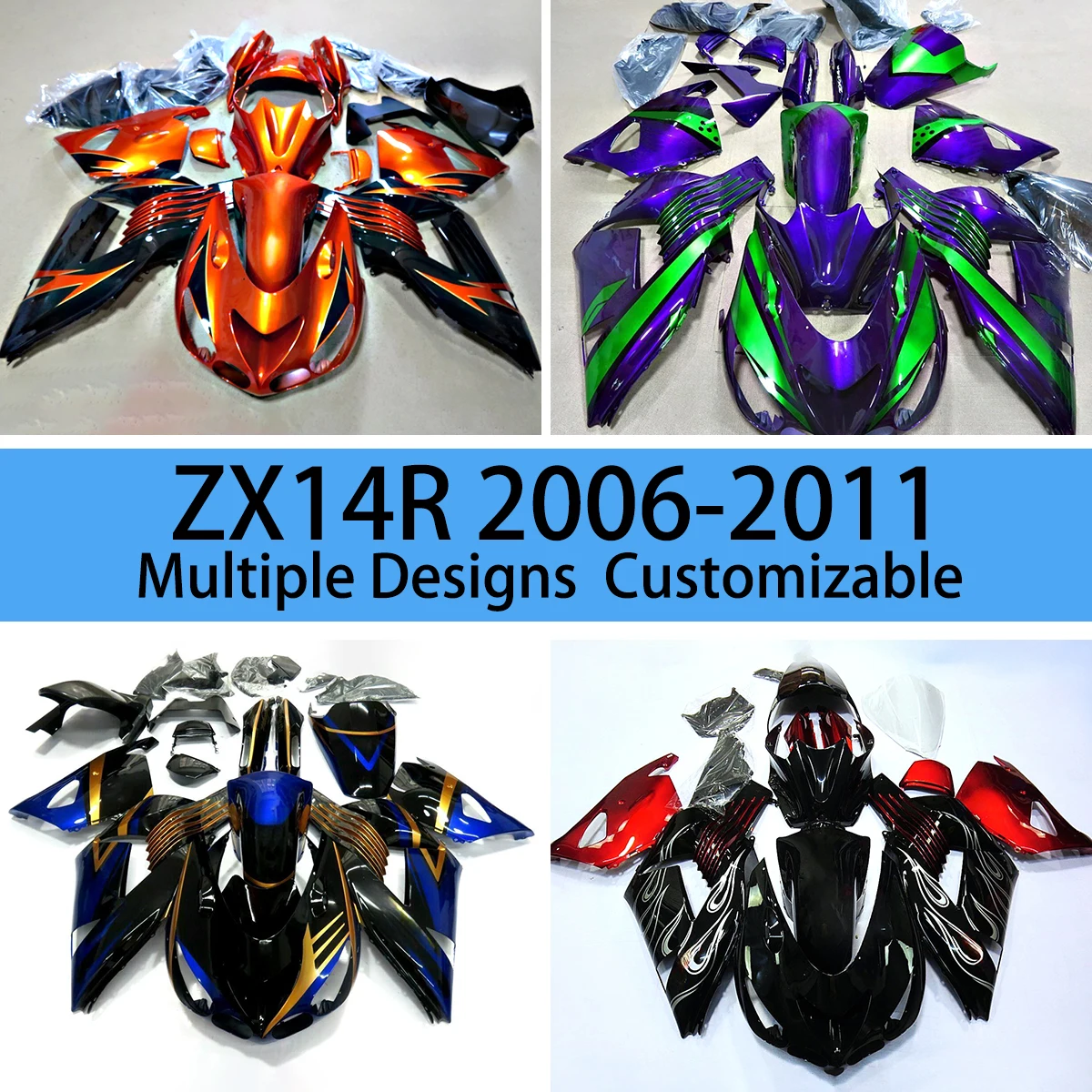 Dirt Bike Fairng Kit ZX14R 2006 2007 2008 2009 2010 2011 Motorcycle Customized ABS Plastic Fairings for KAWASAKI ZX 14R 06-11