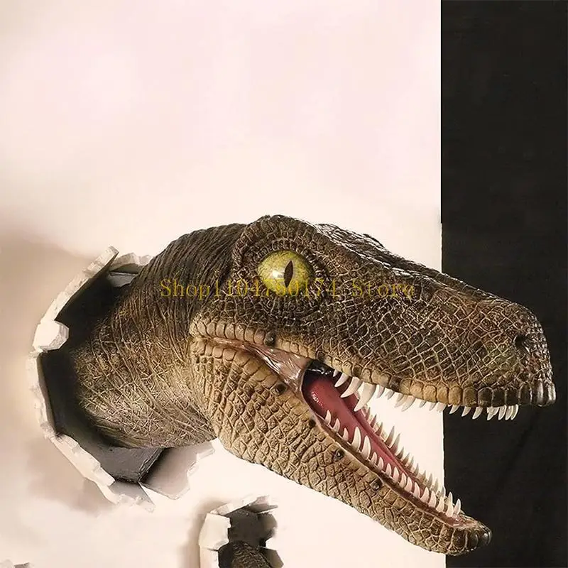 3D Wall Mounted Dinosaur Bust Sculpture Realistic Wall-Broken Bursting Hanging Velociraptor Ornament Home Office Party top sale