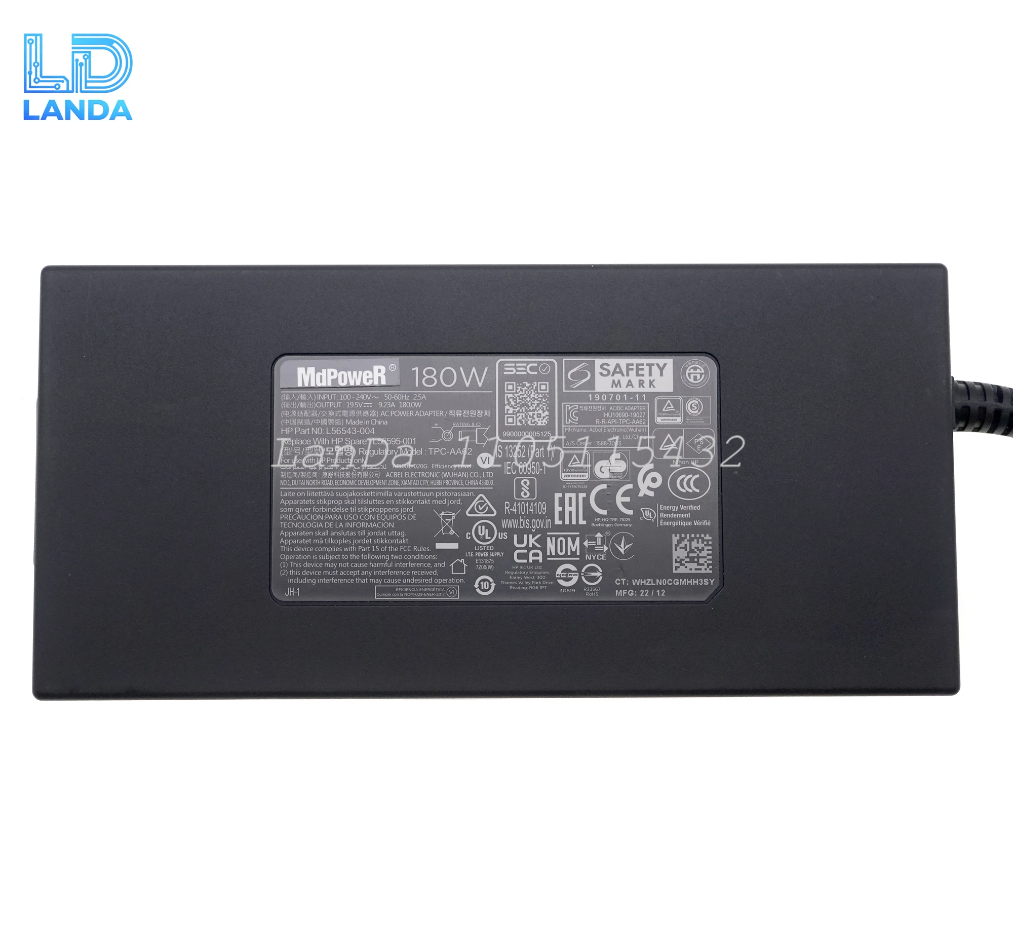 

Оригинальный TPC-AA62 180 Вт для ноутбука HP, адаптер переменного тока L56543-004, запасной L56595-001, 19,5 В, 9,23 А, 7,4x5,0 мм, оригинальное зарядное устройство