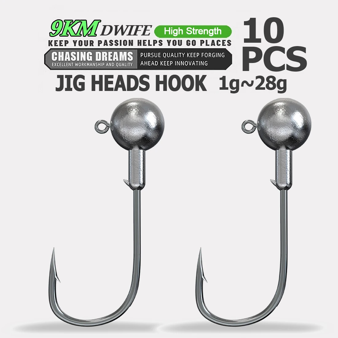 

9KM 10Pcs Jig Head Hook Fishing 1g~28g Saltwater Rockfish Ajing