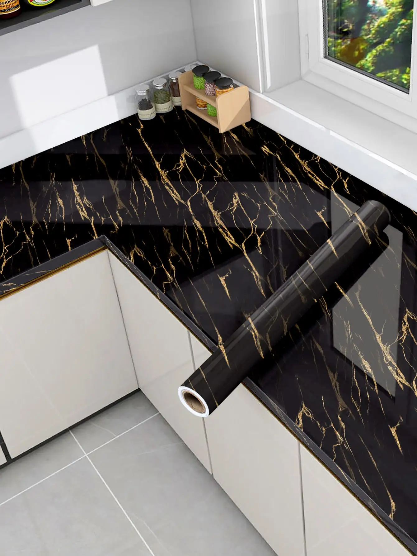 Foil Marble Decor Wallpaper Self Adhesive Waterproof Oil Proof Stickers for Furniture, Cabinets, Kitchen Countertops Renovation