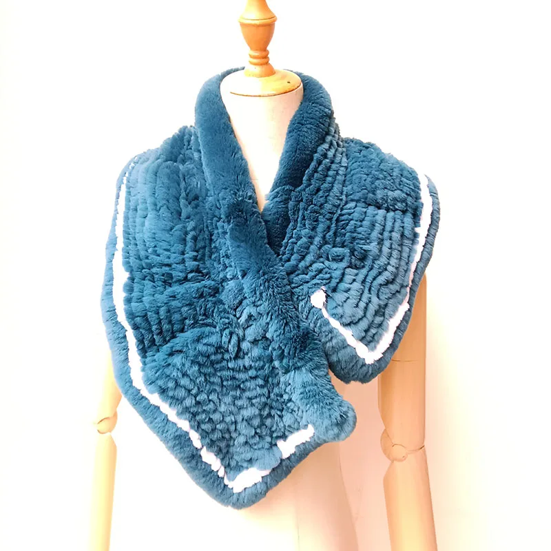 2024 New Real Rex Rabbit Fur Scarf Wave Cut Fashion Warm Women Natural Fur Shawl Snood Luxury Female Soft Hand Knitted Scarves