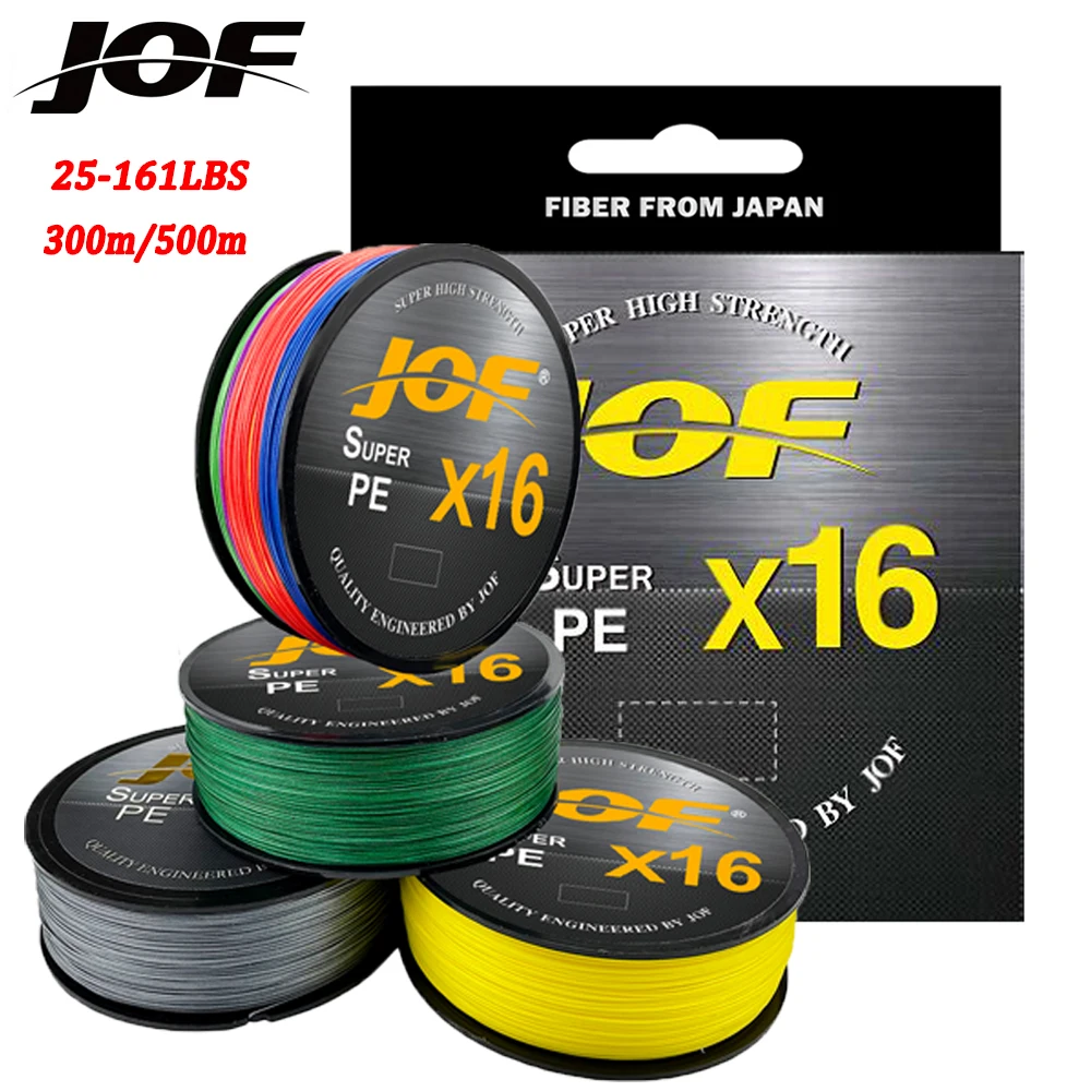 JOF 16 Strands Braided Fishing Line 300M 500M 25-161LB Carp Fishing Supplies 16X Multifilament Pe Line For All Water Fishing