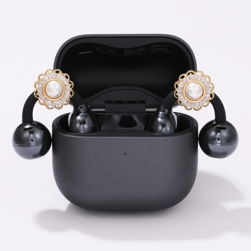 Ornamental Earbud Decorations, 1 Pair with Scalloped Borders, Domed Centers and Clear Rectangular Stone Detailing F19E