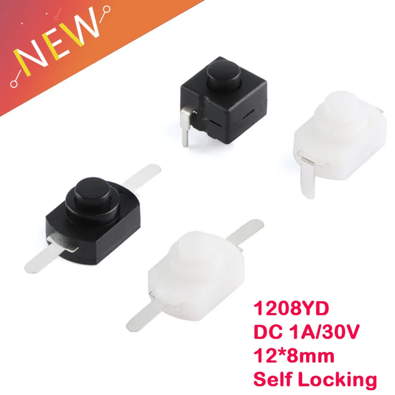 10PCS/5pcs 12*8MM DC 30V 1A On Off Mini Push Button Switch for Electric Torch 1208YD Self Locking