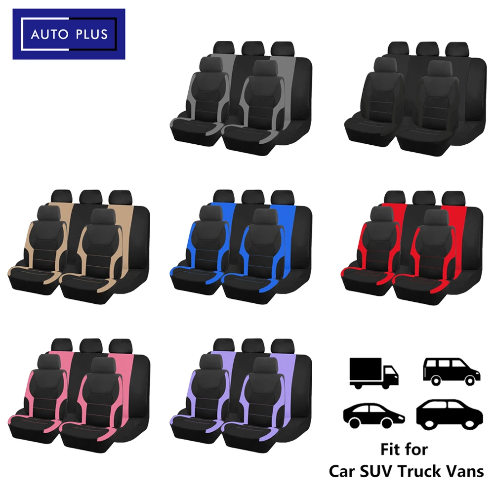 AUTO PLUS Universal Car Seat Covers Polyester Fabric Fit For Most Car Suv Trick Van Car Accessories Interior Airbag Compatible