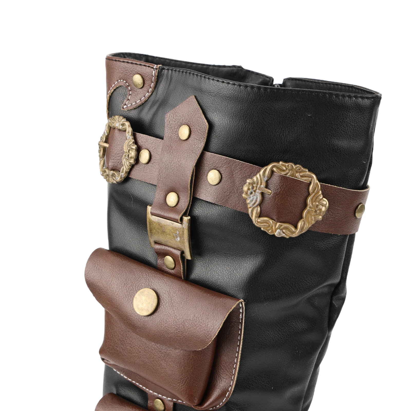 Medieval Faux Leather Boots, Ruched Renaissance Loafer Long Boots, Pirate Viking Men's Knee High Riding Cosplay Boots 5