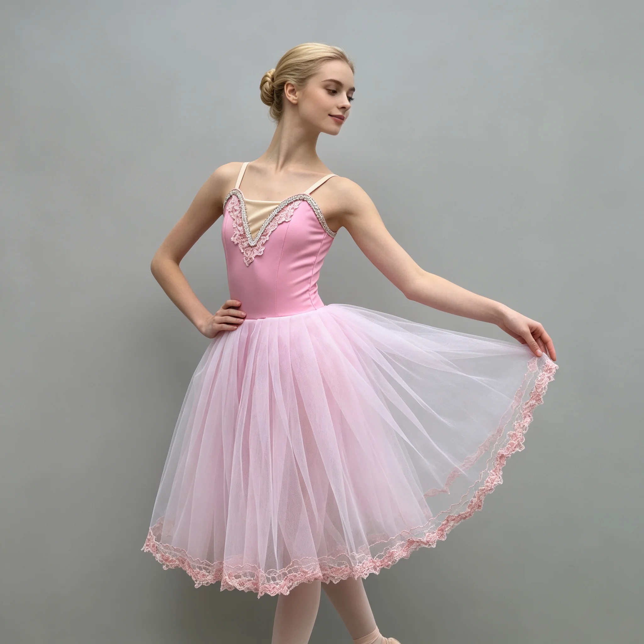 Girls Pink Ballet Dress Lace Tulle Tutu Skirt Kids Stage Performance Costume Child Princess Dance Gown For Ballet Competition