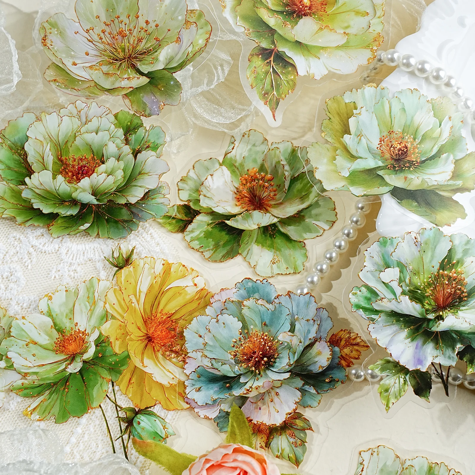 エトリライフ ゴールドフローラルシリーズ クラシックレトロ 植物と花柄 ペットステッカーパック ノートパソコン、携帯電話ステッカー、フォトアルバム、デスクデコレーションアクセサリー、スクラップブッキング用品、スタンプアルバム、ギフトペーパーバッグ、ヴィンテージパーティー、DIYクラフト、学生文具、子供用ステッカー