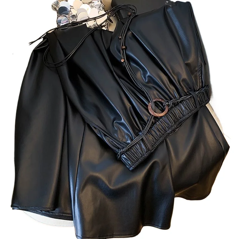 

Women Wear High Waist Thin Versatile Loose A Word Long Skirt Temperament Commuting Spring Autumn New PU Leather Skirt with Belt