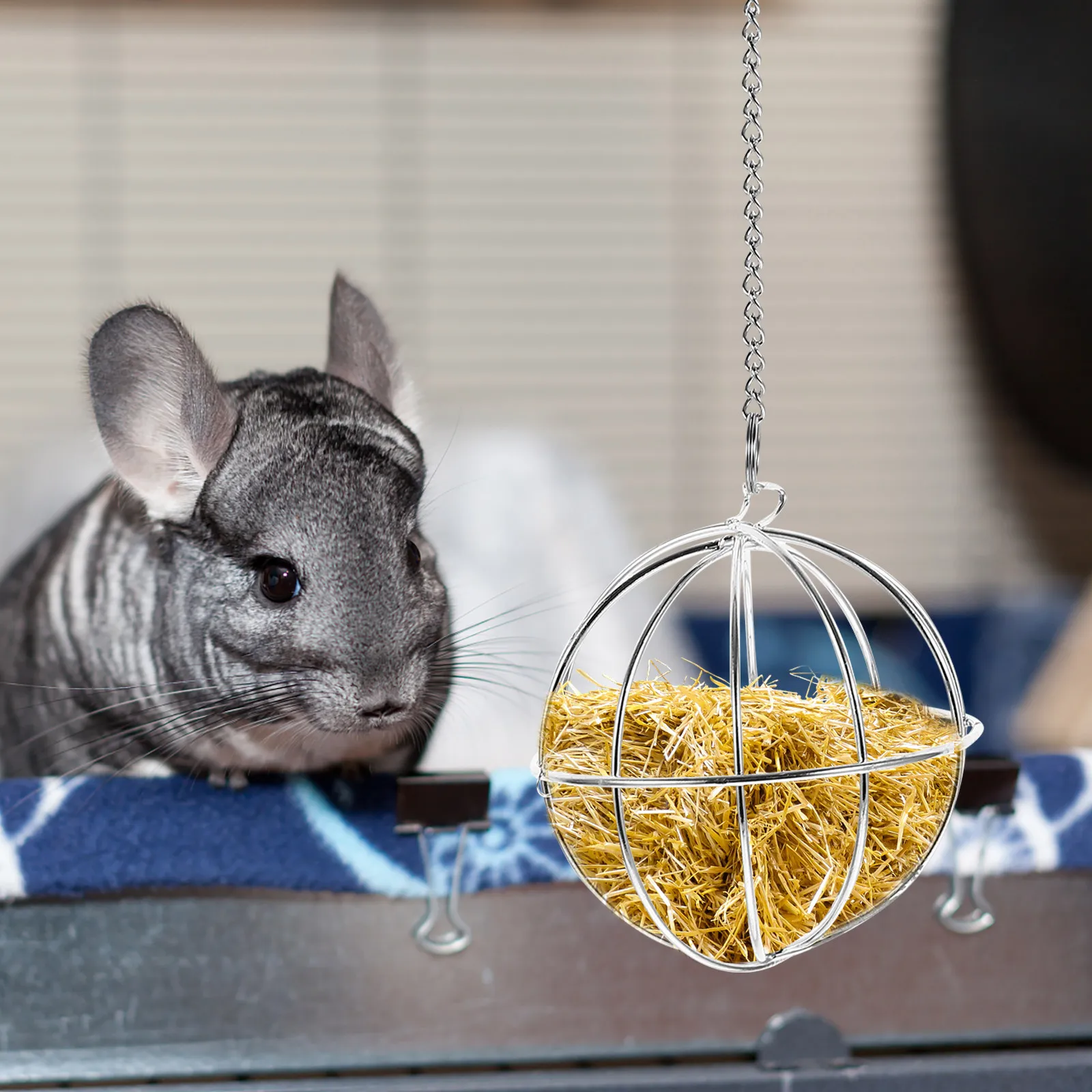 1Pcs Hanging Grass Feed Dispenser Ball Stainless Steel Anti-Rust Cage Feeder for Bunny Hamster Small Animals Hay Feeder Silver