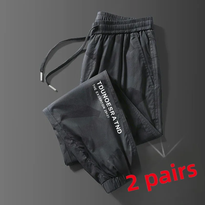 

Свободные повседневные брюки для мужчин, летняя рабочая одежда большого размера с манжетами, камуфляжные девятиczęściowe брюки с низкой талией, не растягивающиеся молодежные тенденции