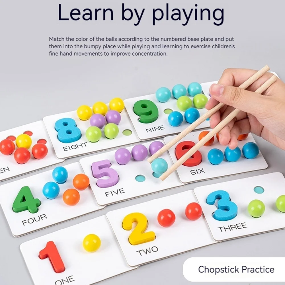 木製モンテッソーリ幼児向け学習玩具セット、ビーズ、箸、スプーン付き、幼児向け算数教育玩具