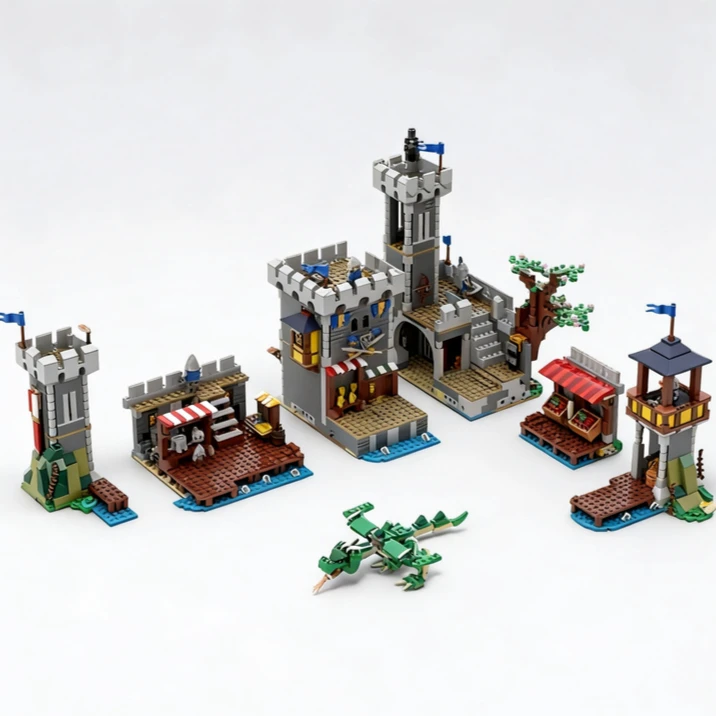 2255 Parts Black Falcon Seaside Market MOC Castle Building Blocks Model Based Sets DIY Assembly Educational Toy Birthday Gifts