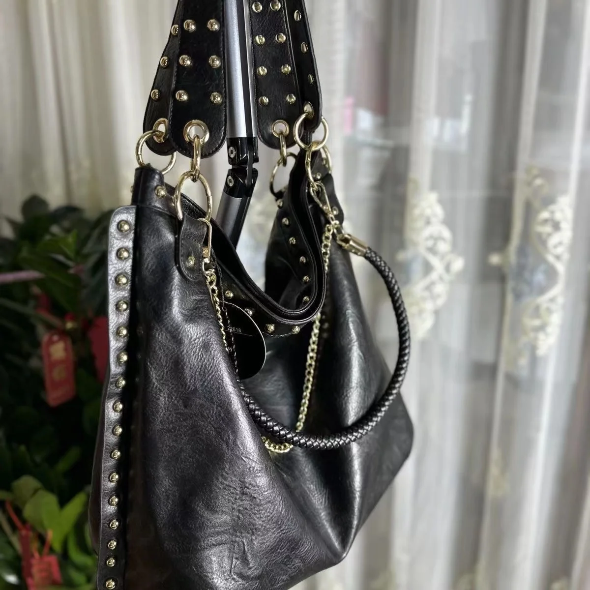 Bolso de cuero genuino con remaches para mujer, bolso de hombro, clásico, gran oferta