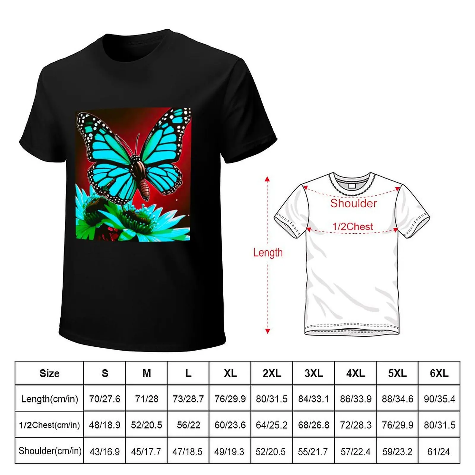 Azure Majesty: Monarch Butterfly in Stunning Blue T-Shirt Anti-Fade Casual Tee Shirt