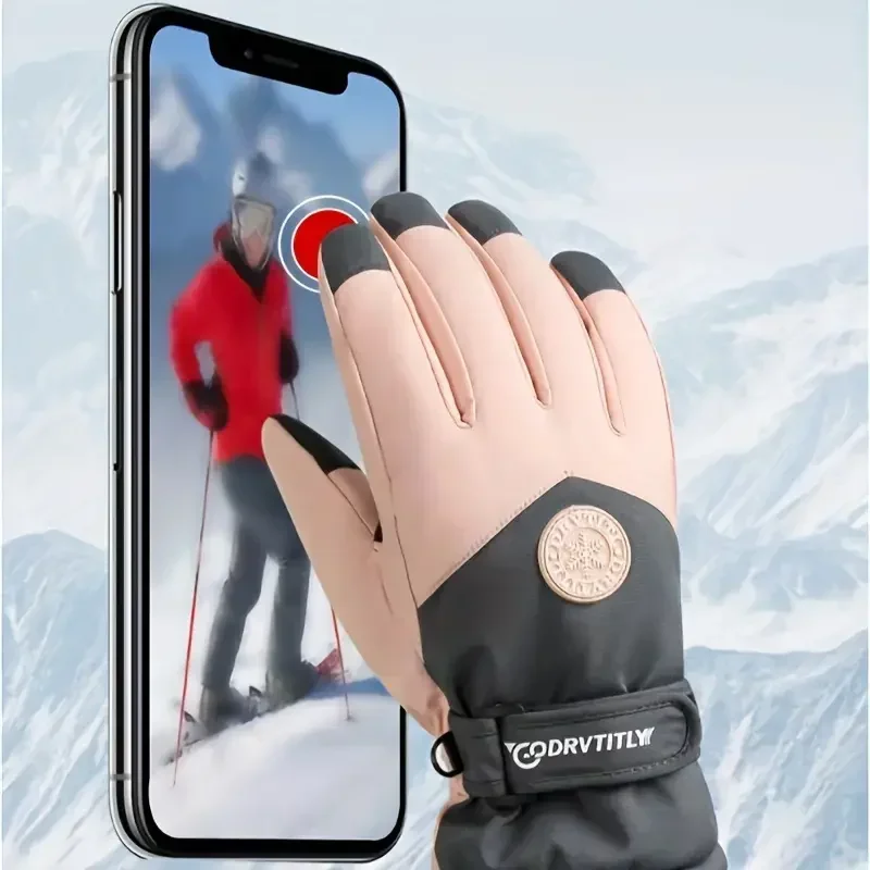 Unisex Winter Snowboard Ski Gloves PU Leather Non-slip Touch Screen Waterproof Motorcycle Cycling Fleece Warm Riding Gloves