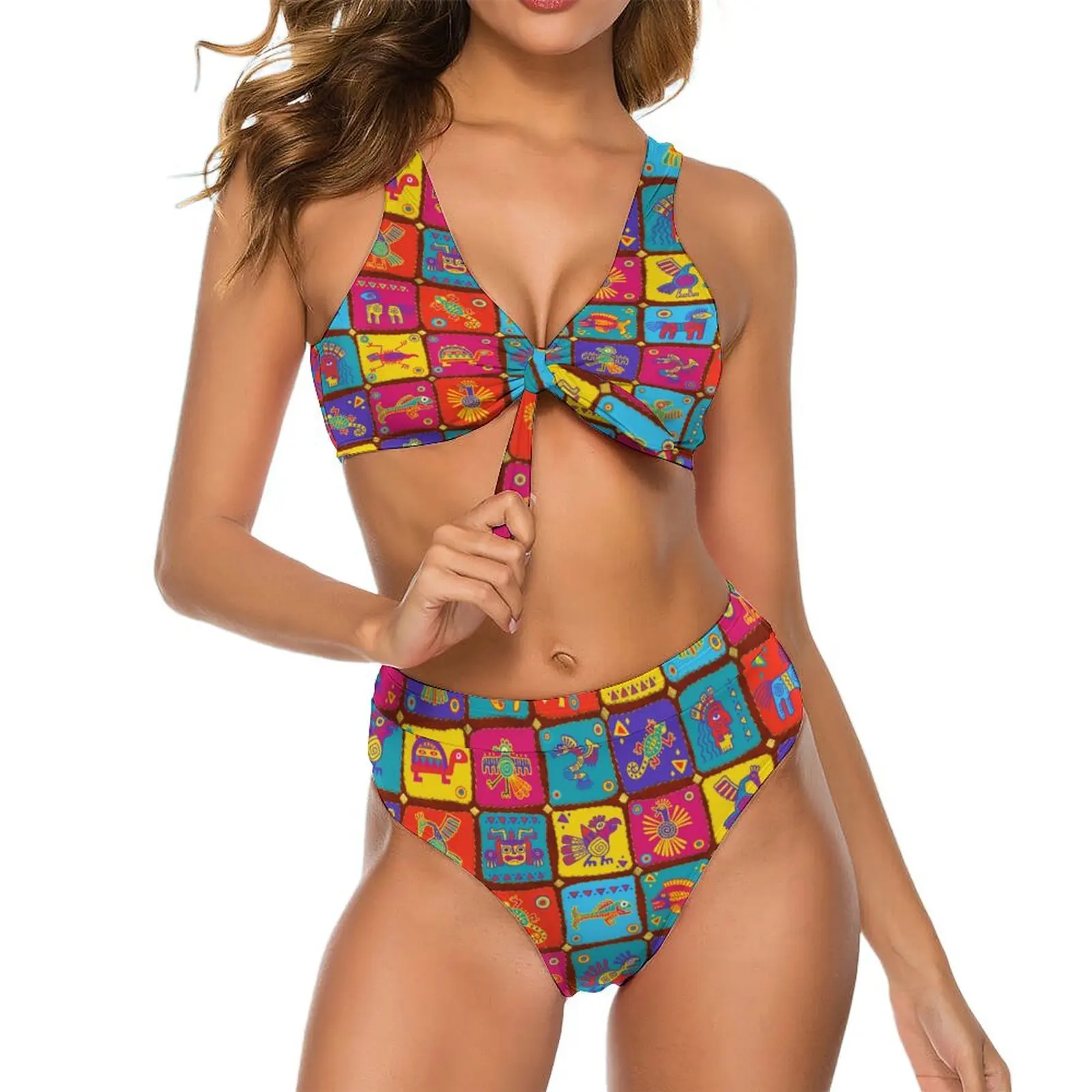 

Colorful Patchwork Bikini Swimsuit Mexican Animals Print Swimwear Sexy Aesthetic Bikinis Set Women Beach Beachwear Birthday Gift