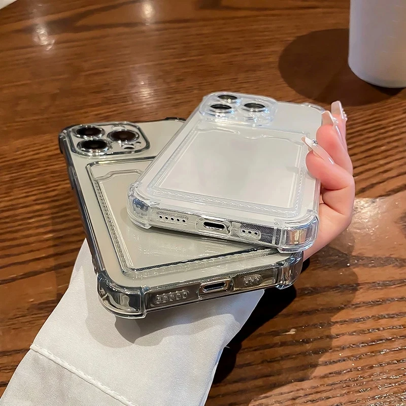 Transparent Card Slot Bag Holder Phone Case For iPhone 16 15 14 13 12 11 Pro Max XR Clear Wallet Silicone Shockproof Back Cover image 6