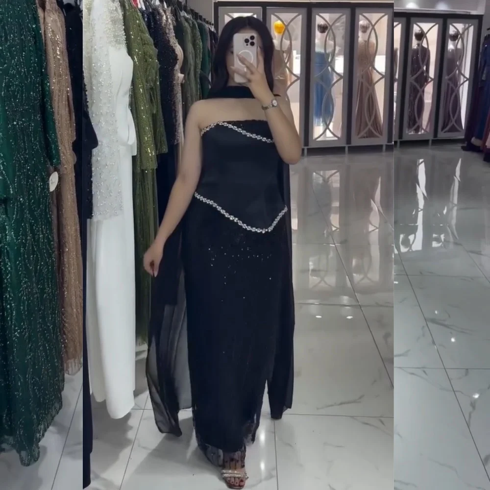 

Customized High Quality Charmeuse Sequined Straight Strapless Midi Dresses Bespoke Occasion Exquisite Chinese Style