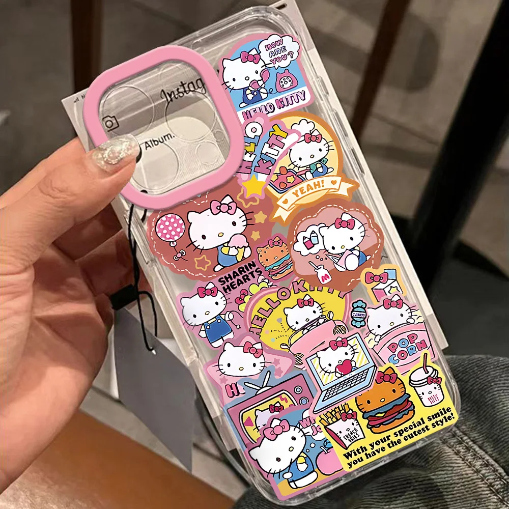 Etui na telefon Cute Sticker Labels Hello Kitty do Samsung A12 A13 A15 A22 A23 A24 A25 A30 A53 A54 A55 A72 A73 5G Transparent Cover