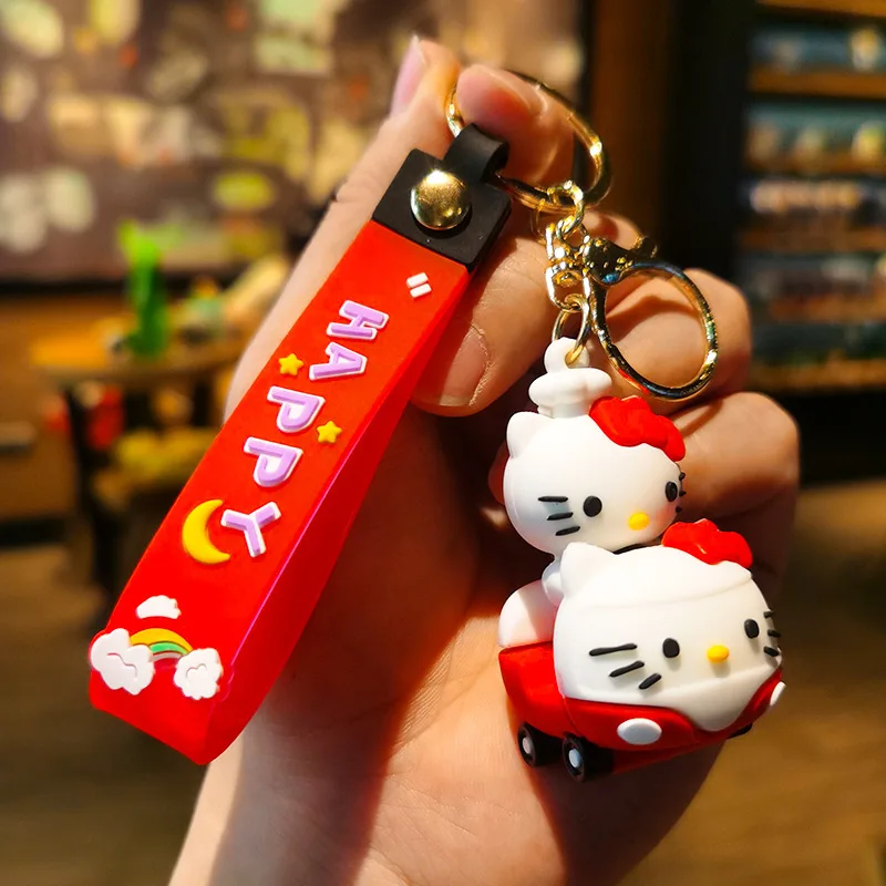 Sanrio Hello Kitty Ransel Gantungan Kunci Kawaii Kartun Kuromi Mobil Gantungan Kunci Melody Cinnamoroll Tas Anak Perempuan PVC Liontin Perhiasan