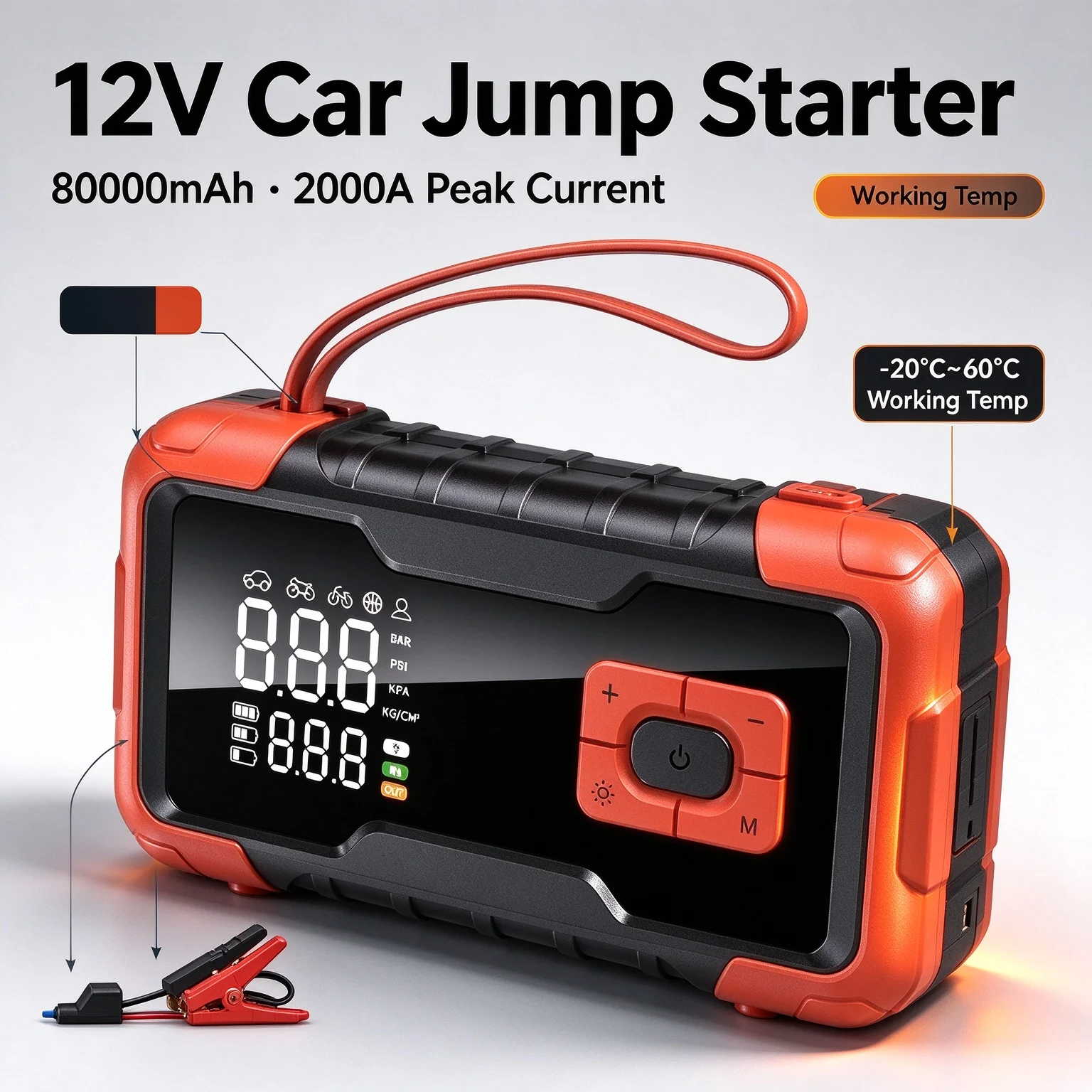 Battery Charger 12v Car Power Bank 80000mAh Free Shipping Tire Fill Pump  Portable Electric Inflator Car Air Compressor for Cars