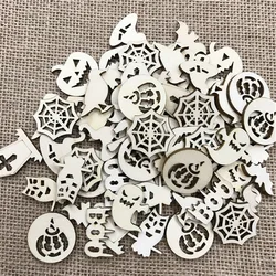 50PCS 30MM Halloween Pumpkin Wood Buttons for Sewing Cloth Scrapbooking Crafts Home Card Making Accessories Decor