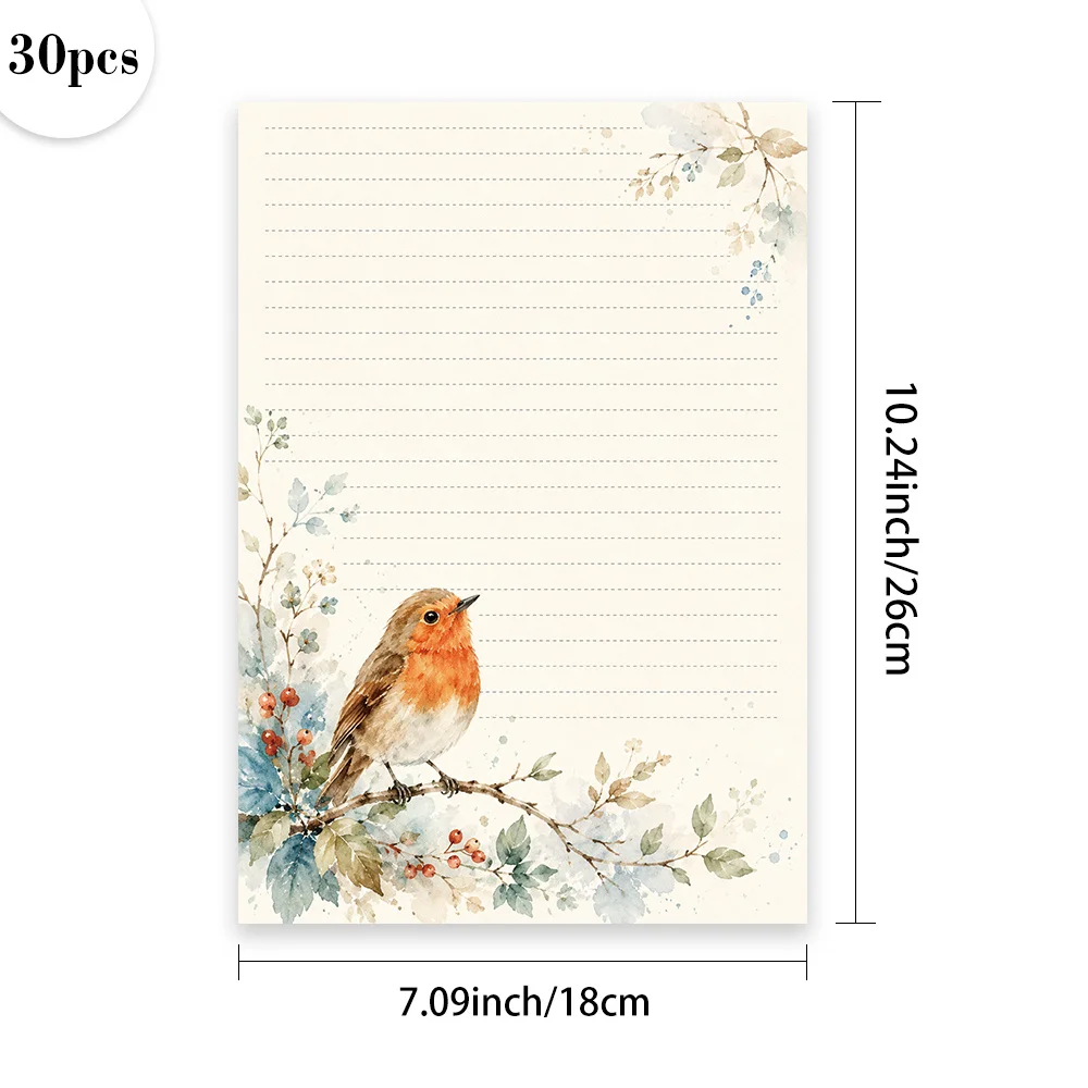 30 Sheets, B5, Watercolor Bird-themed Writing Paper, Lined, Glue-free, Very Suitable For Notebooks, Memos, And Stickers