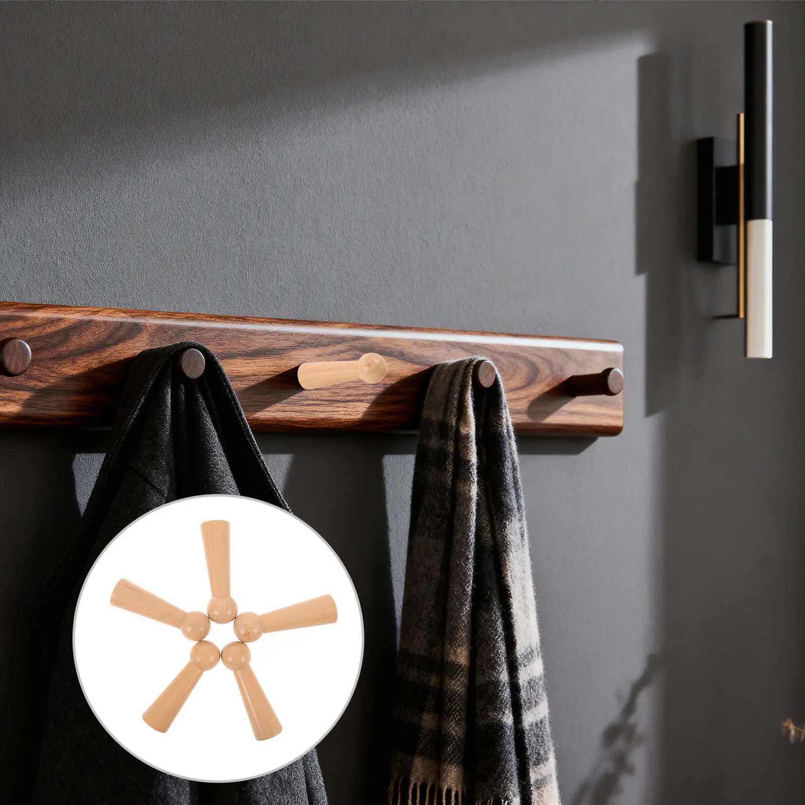 10Pcs Wooden Peg Hooks Unfinished Wood Wall Hangers Screw-in Shaker Peg Rack Clothes Hats Towels Bags Entryway Bedroom Organizer